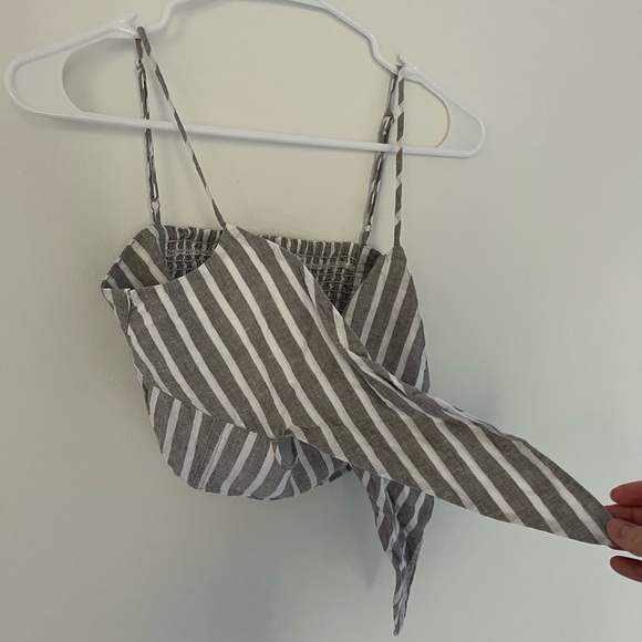 Revolve blue and white striped top with front knot detailing, Size Small - Picture 6 of 8